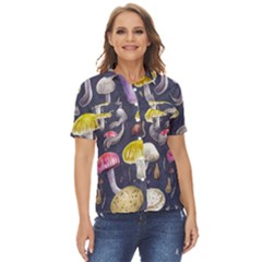 Fantasy Woodland Mushroom Women s Short Sleeve Double Pocket Shirt