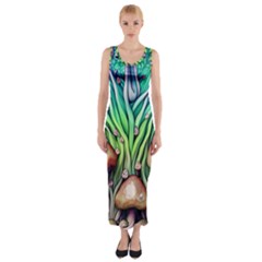 Goblin Core Forest Mushroom Fitted Maxi Dress