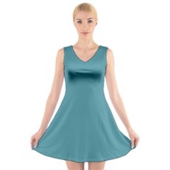 Turkish Blue	 - 	v-neck Sleeveless Dress by ColorfulDresses