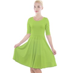 Slime Green	 - 	quarter Sleeve A-line Dress by ColorfulDresses