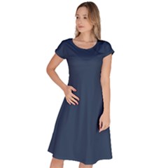 Navy Peony Blue	 - 	classic Short Sleeve Dress by ColorfulDresses