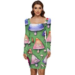 A Forest Core Farm Tale Women Long Sleeve Ruched Stretch Jersey Dress