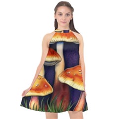 Nature s Woodsy Mushrooms Halter Neckline Chiffon Dress  by GardenOfOphir