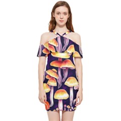 Forestcore Mushroom Shoulder Frill Bodycon Summer Dress