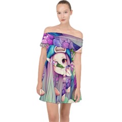 Fantasy Mushrooms Off Shoulder Chiffon Dress by GardenOfOphir
