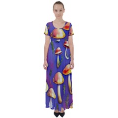 Farmcore Mushrooms High Waist Short Sleeve Maxi Dress by GardenOfOphir