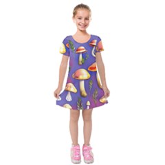 Farmcore Mushrooms Kids  Short Sleeve Velvet Dress by GardenOfOphir