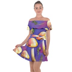 Farmcore Mushrooms Off Shoulder Velour Dress by GardenOfOphir