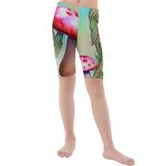 Warm Mushroom Forest Kids  Mid Length Swim Shorts