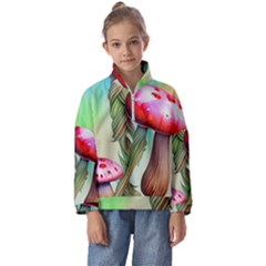 Warm Mushroom Forest Kids  Half Zip Hoodie by GardenOfOphir