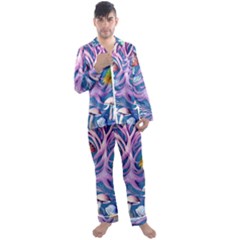 Mushroom Forest Nature Fairy Boho Men s Long Sleeve Satin Pajamas Set