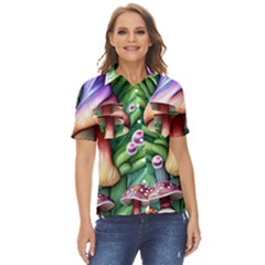 Tiny Mushroom Forest Antique Women s Short Sleeve Double Pocket Shirt