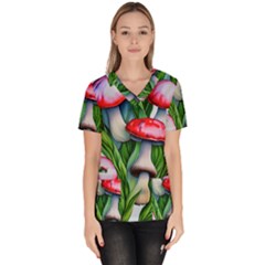 Woods Mushroom Forest Academia Core Women s V-neck Scrub Top by GardenOfOphir