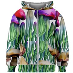 Cozy Mushroom Forest Historical Boho Kids  Zipper Hoodie Without Drawstring by GardenOfOphir