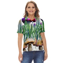 Cozy Mushroom Forest Historical Boho Women s Short Sleeve Double Pocket Shirt