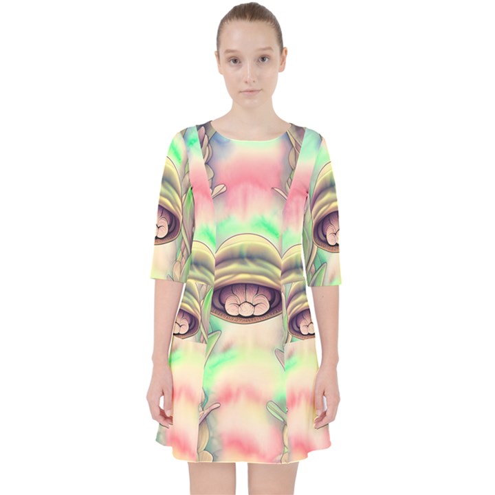 Mystic Mushroom Quarter Sleeve Pocket Dress