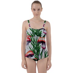 Forest Fungi Twist Front Tankini Set by GardenOfOphir