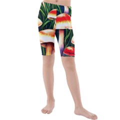 Mushroom Fairy Garden Kids  Mid Length Swim Shorts