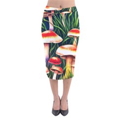 Mushroom Fairy Garden Velvet Midi Pencil Skirt by GardenOfOphir