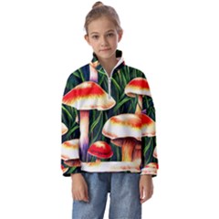 Mushroom Fairy Garden Kids  Half Zip Hoodie by GardenOfOphir