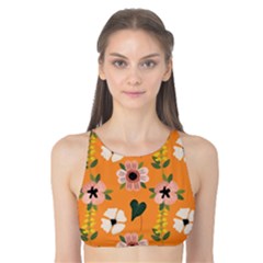 Flower Orange Pattern Floral Tank Bikini Top