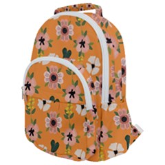 Flower Orange Pattern Floral Rounded Multi Pocket Backpack