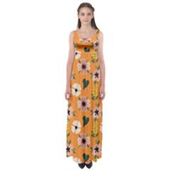 Flower Orange Pattern Floral Empire Waist Maxi Dress