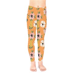 Flower Orange Pattern Floral Kids  Leggings by Dutashop