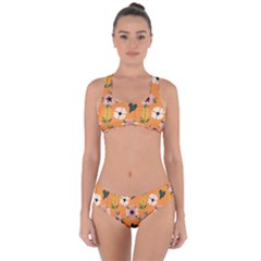 Flower Orange Pattern Floral Criss Cross Bikini Set by Dutashop