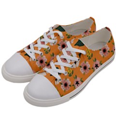 Flower Orange Pattern Floral Women s Low Top Canvas Sneakers