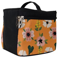 Flower Orange Pattern Floral Make Up Travel Bag (big) by Dutashop