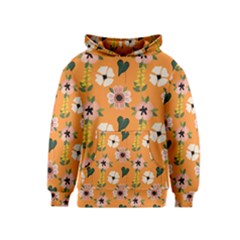 Flower Orange Pattern Floral Kids  Pullover Hoodie by Dutashop