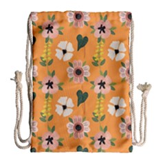 Flower Orange Pattern Floral Drawstring Bag (large) by Dutashop