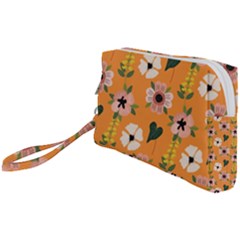 Flower Orange Pattern Floral Wristlet Pouch Bag (small)