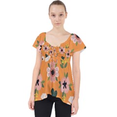 Flower Orange Pattern Floral Lace Front Dolly Top