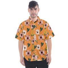 Flower Orange Pattern Floral Men s Short Sleeve Shirt