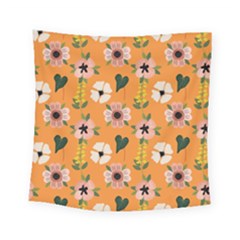 Flower Orange Pattern Floral Square Tapestry (small)