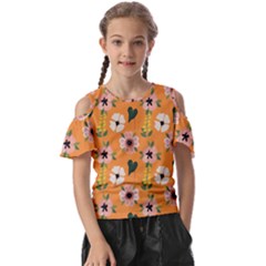 Flower Orange Pattern Floral Kids  Butterfly Cutout Tee