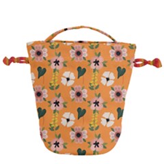 Flower Orange Pattern Floral Drawstring Bucket Bag