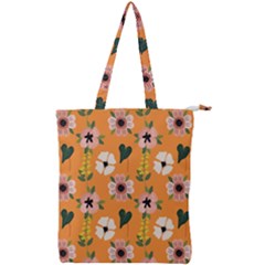 Flower Orange Pattern Floral Double Zip Up Tote Bag by Dutashop