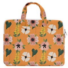Flower Orange Pattern Floral Macbook Pro 13  Double Pocket Laptop Bag by Dutashop