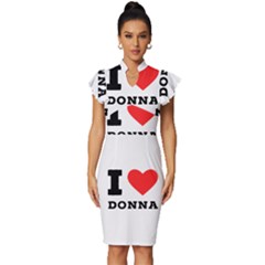 I Love Donna Vintage Frill Sleeve V-neck Bodycon Dress