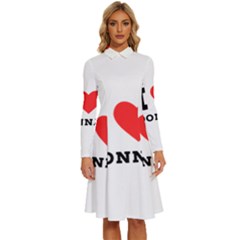 I Love Donna Long Sleeve Shirt Collar A-line Dress