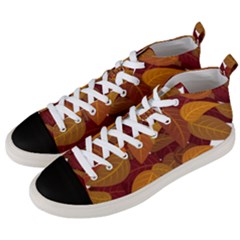 Watercolor Leaves Leaf Orange Men s Mid-top Canvas Sneakers