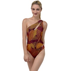 Watercolor Leaves Leaf Orange To One Side Swimsuit