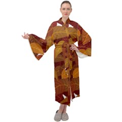 Watercolor Leaves Leaf Orange Maxi Velvet Kimono