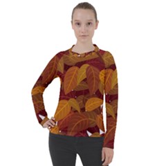 Watercolor Leaves Leaf Orange Women s Pique Long Sleeve Tee