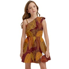 Watercolor Leaves Leaf Orange Kids  One Shoulder Party Dress