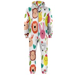 Cute Animals Cartoon Seamless Background Hooded Jumpsuit (men)