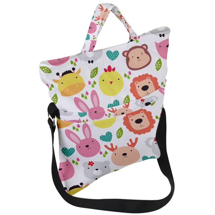 Cute Animals Cartoon Seamless Background Fold Over Handle Tote Bag